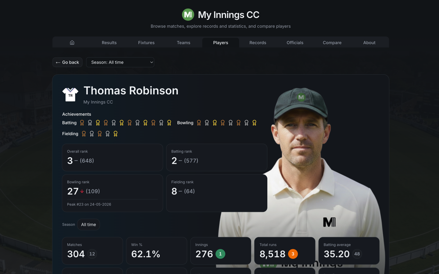 Player profile desktop screenshot